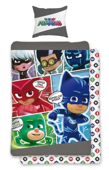Sengetøj til børn - 150x210 cm - PJ Masks - Pyjamas heltene - Sengesæt med 2 i 1 design - 100% bomuld